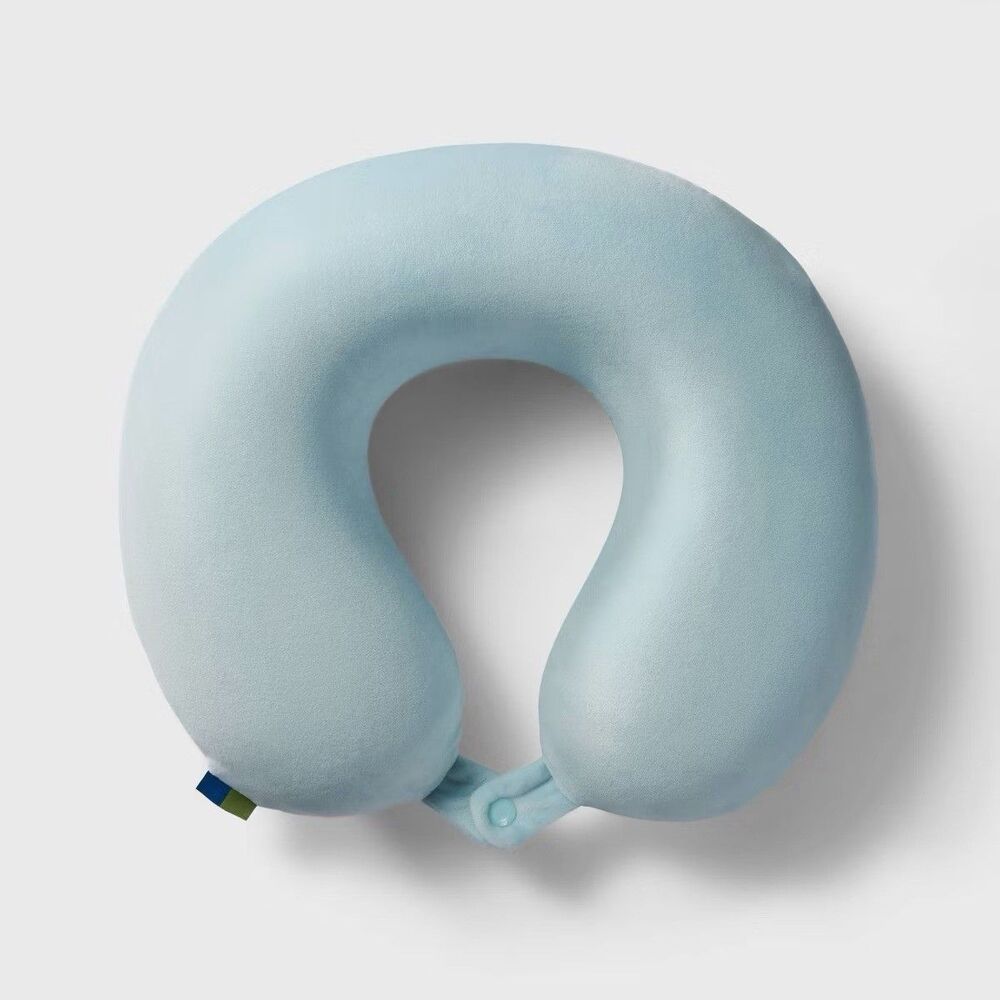 Open Story Memory Foam Travel Neck Pillow Muddy Aqua U Shape Velvet